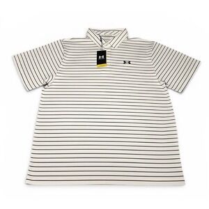 Under Armour Playoff Polo Shirt White Striped XXL UPF 40 NWT